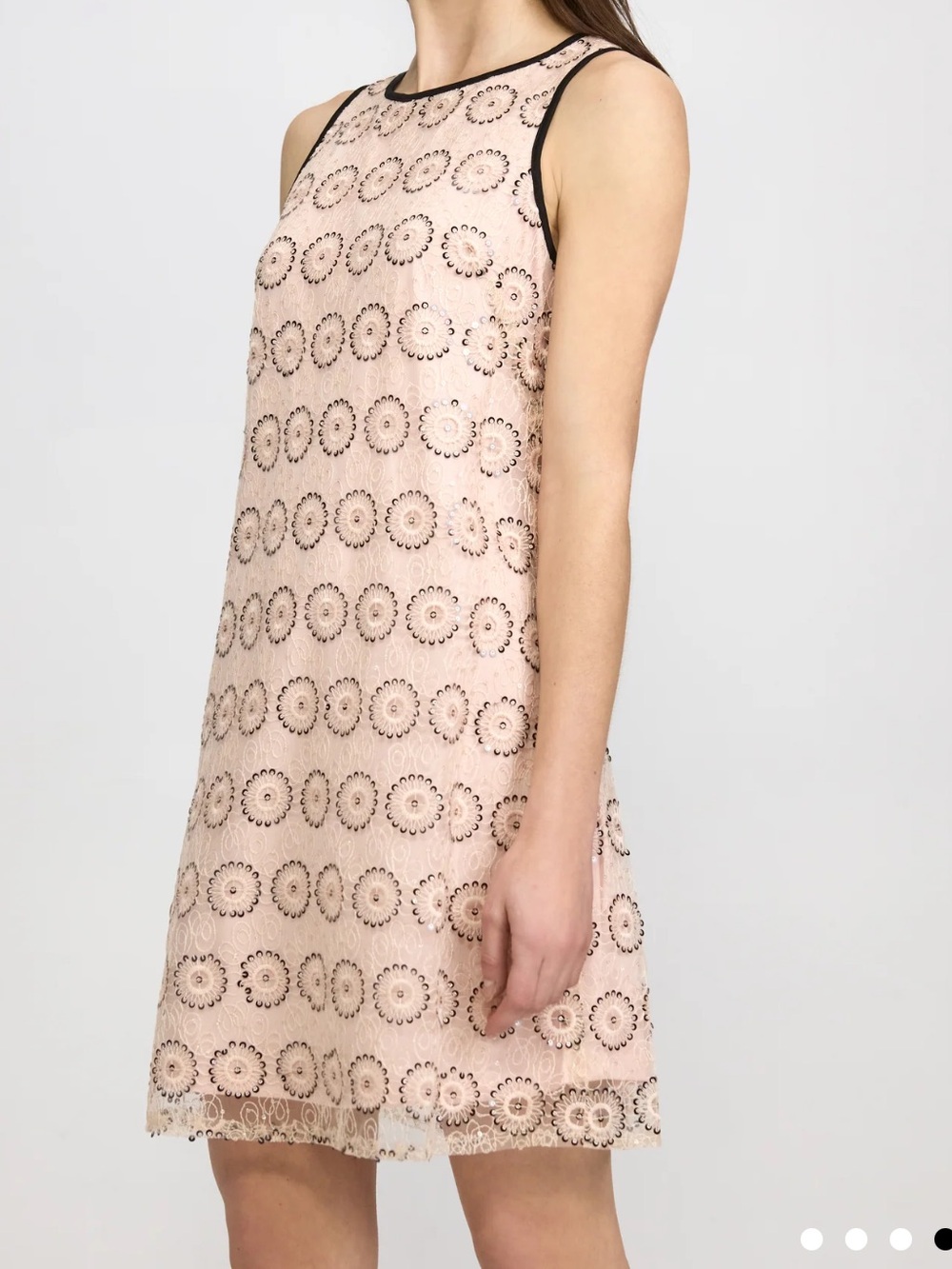 Sleeveless baby pink Shift Dress with Black Trim